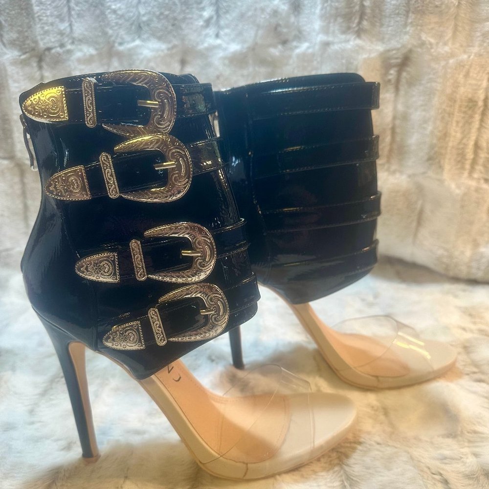 Mack J Western Inspired Patent Multi Strap High Heel Ankle Boot Sandals